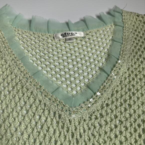 Rare Seafoam Mesh Net Top Mermaid Fairycore Whimsical Sheer Ruffle Y2K S Glitter - Picture 8 of 9